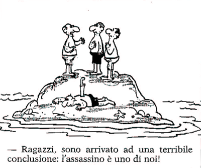 Funny Italian comic strip which about some men stranded on a desert island